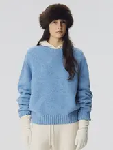 高級感あるブルーウールニット女性用【秋冬・ゆったり・小柄向け】