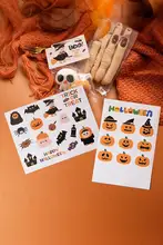 ハロウィン用 可愛いキャラクターシール入り スノーフレイククッキーとキャンディーセット【ギフトボックス用・装飾用・ステッカー付き】