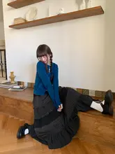 ドットチェック柄ハイウエストスカート【春用・スリムデザイン・チュニック風】（セットアップ対応）