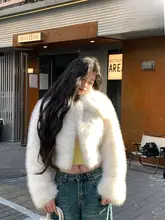 冬用 白色の環境に優しいフェイクファーショートコート【甘くてクールなデザイン】