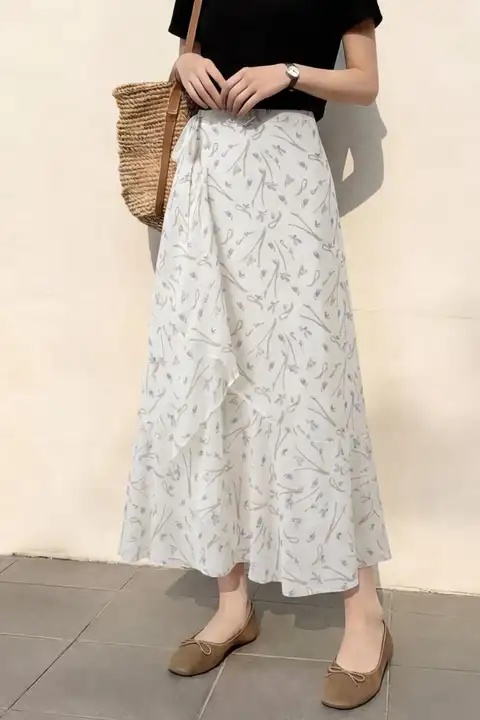 フラワープリント Aラインスカート【夏用・ミディ丈・体型カバー・大きいサイズ対応】（セットアップ対応）