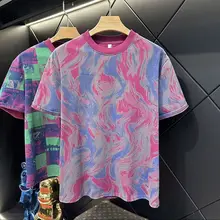 夏用 メンズ半袖Tシャツ【マルチカラー・染め波模様・スリムフィット】