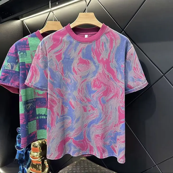 夏用 メンズ半袖Tシャツ【マルチカラー・染め波模様・スリムフィット】