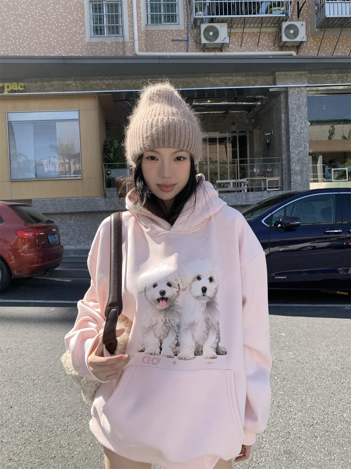 犬プリントのフード付きパーカー： 秋冬に最適なルーズフィットデザインの実用性解析