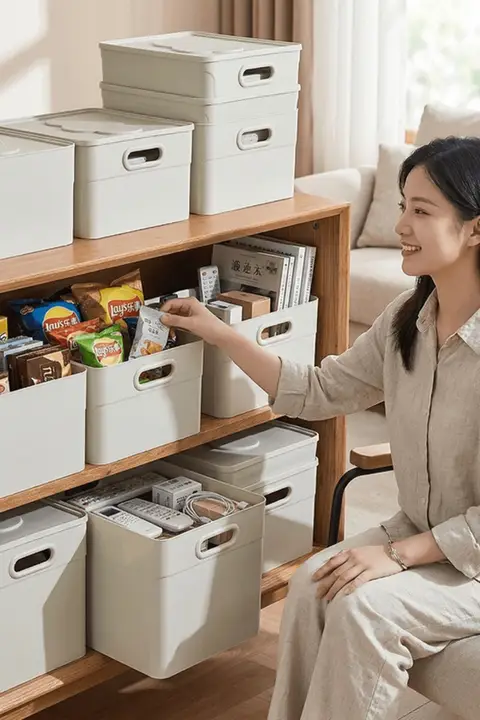 プラスチック製の蓋付き整理ボックス【長方形・デスク周りの収納に最適】