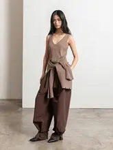 グレー ニットVネック重ね着用 タンクトップ【夏用・フィット・ノースリーブ】