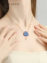 ブルーポピー花デザインのネックレス【シンプルで洗練さ�れたロココチェーン】