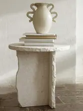 北欧風 手作りの石製サイドテーブル【侘び寂びスタイル・リビング用・コーヒーテーブル】