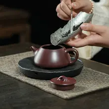 宜興紫砂製手作り茶壺【平蓋・石瓢型・功夫茶具】