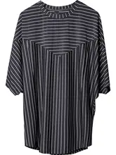 半袖Tシャツ メンズ ストライプ ダーク系 モード系 クルーネック バットウィングスリーブ ビッグシルエット ドレープ 防シワ 夏