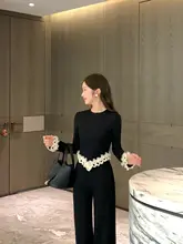 黒白花柄のかわいらしい韓国風コーディネート【 レディース・春用・二部式】（セットアップ対応）