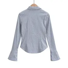 デザイン感ある学院風仕立てのストライプシャツ【フィット感・ロングスリーブ・リボン付き】