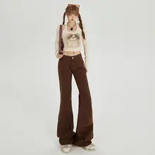 YF 言語フィ ブラックブラウン 微フレアデニムパンツ【秋冬用・スリムフィット・ハイウエスト】