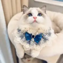 かわいい猫デザインの口水巾【プリンセス風・レース付き・犬猫用】
