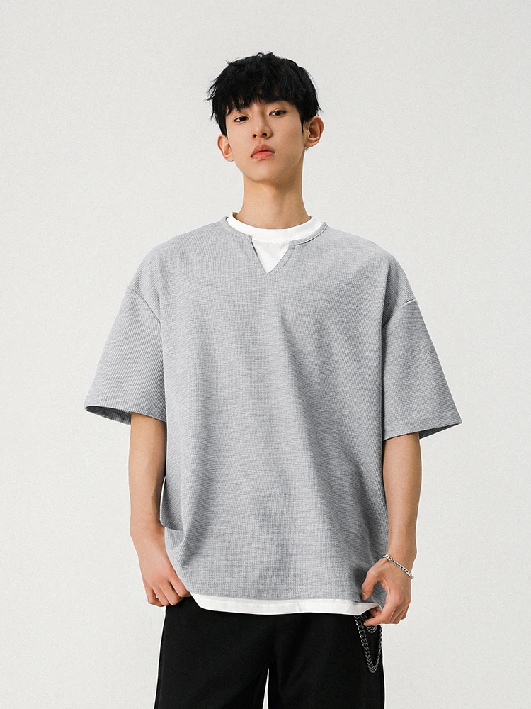 夏季復古風2重構造Tシャツセット：カップルコーデでゆったり重ね着を実現