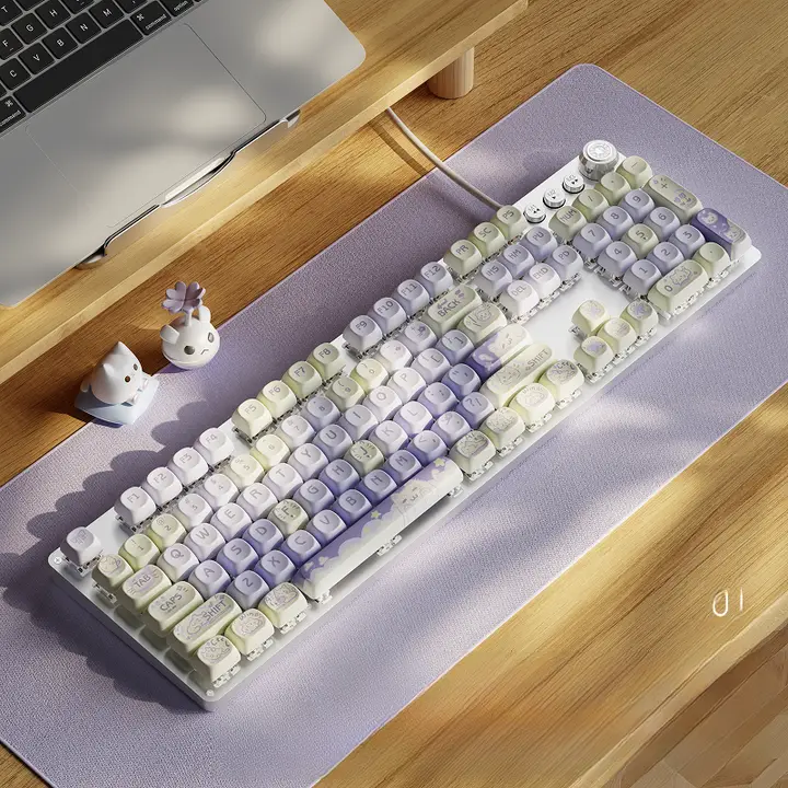 EWEADN メカニカルキーボード ねこモチーフ 可愛い おしゃれ ラベンダー ノートPC デスクトップPC オフィス