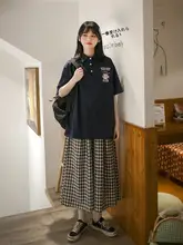 小雨 良品 レディース 夏用 高腰チェック柄ワイドパンツ【黒・9分丈・小柄向け】