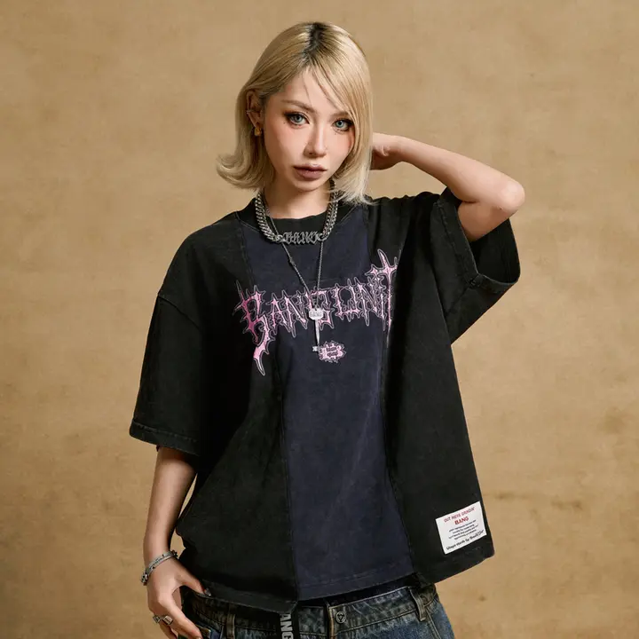 荊棘柄ウォッシュド不規則デザイン短袖Tシャツ【アメリカンストリートスタイル】