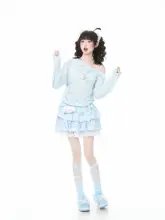 フリル付きオフショルダー日焼け防止長袖トップス【夏用・星柄】（セットアップ対応）