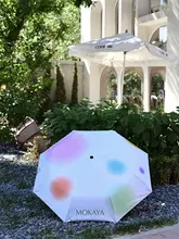 カラフルな虹のきのこ柄持ち運び可能なUVカット傘【ブラックコーティング・晴雨兼用】