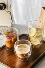 二重コーヒーカップ 家庭用 ガラス 耐熱 防熱 シンプルストライプ
