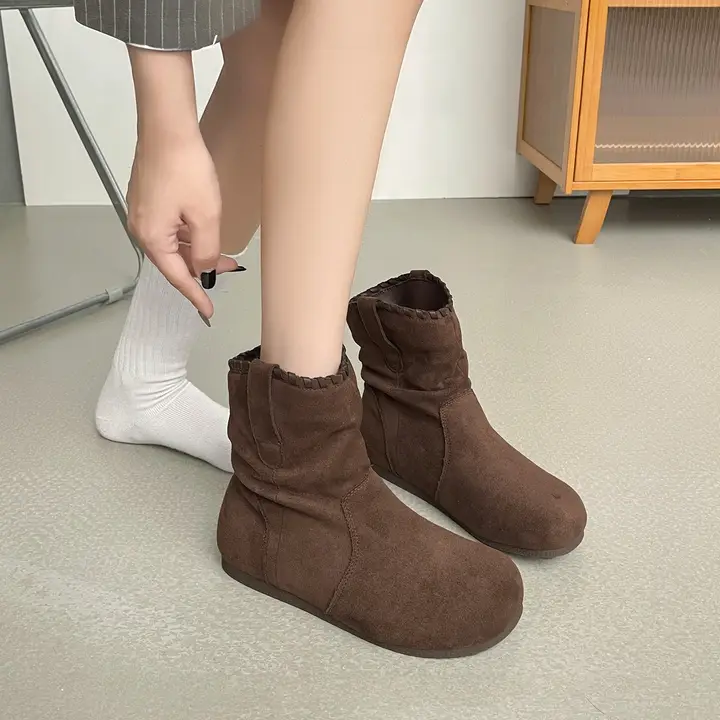 羊皮製 内増高 マーチンブーツ【秋冬用・復古スタイル・エラスティック・フラット・ラウンドトゥ】