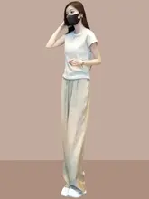 夏季ファッションにぴったり！極上の柔らかさのTシャツとアイスシルクのワイドパンツ（セットアップ対応）