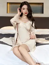 春秋用 セクシーキャミソールナイトドレス【レディース・アイスシルク・ルームウェア】（セットアップ対応）