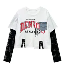 トレンド短丈クロップド長袖Tシャツ【女性用・ヒップホップスタイル・おしゃれ】