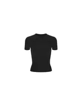 女性用 夏用ニット半袖Tシャツ【ハイウエスト・フィット・ラウンドネック】（セットアップ対応）