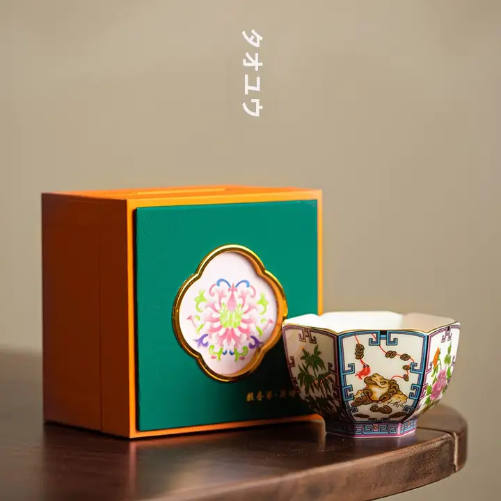 エナメル彩の一人用茶杯【ギフトボックス付き・復古デザイン・高級茶具】
