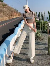 夏季必見！杏色 バギーデニムパンツ【ストレート・ゆったりとしたシルエット】（セットアップ対応）