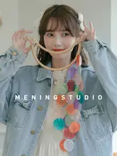 春季用 デニムカーディガン【デザイン性のある小柄向け・ブルー】