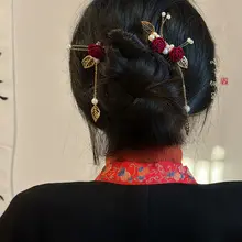 ヘアコーム ヘアアクセサリー レディース ベルベット パール タッセル チャイナテイスト 結婚式 花嫁 お色直し 赤