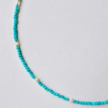 美しいトルコ石と真珠のネックレス【新中式・ロックボーンスタイル】