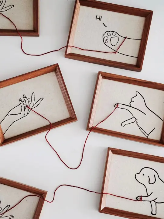 レトロな猫と犬の刺繍装飾画【創造的なギフト】