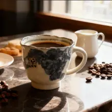 日本製 レトロ風 手作りコーヒーカップ【カップルに最適・陶製・午後のお茶用】