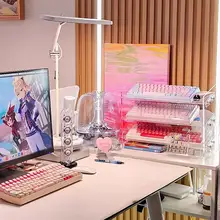 アクリル製キーボードスタンド【デスク収納用・マウス置き・化粧品や書類整理】