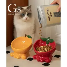 高脚デザインの猫用陶器ボウル【大口径・水と餌兼用・首に優しい】