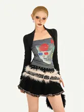 長袖Tシャツ レディース フェイクレイヤード ベスト キャミソール プリント ギャル 秋