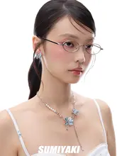 シルク風 蝶尾デザインネックレス【パール付き・調節可能・フィッシュテールスタイル】