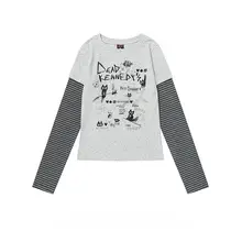ストライプ切替デザインの長袖Tシャツ【春用・フィット感・ショート丈】（セットアップ対応）