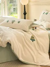 クリスマスツリー柄厚手ラビットボア四点寝具セット【冬用・ダブルフェイスコーラルフリース・ベッドカバー付き】（セットアップ対応）