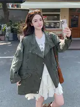 カーキ色 レディース ワイドフィット コート【カジュアル・春秋用・中長款・細見えデザイン】
