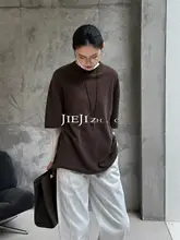 秋冬用 ヴィンテージ風 二色使いウールクルーネックニットトップス【ゆったりフィット・女性用】（セットアップ対応）