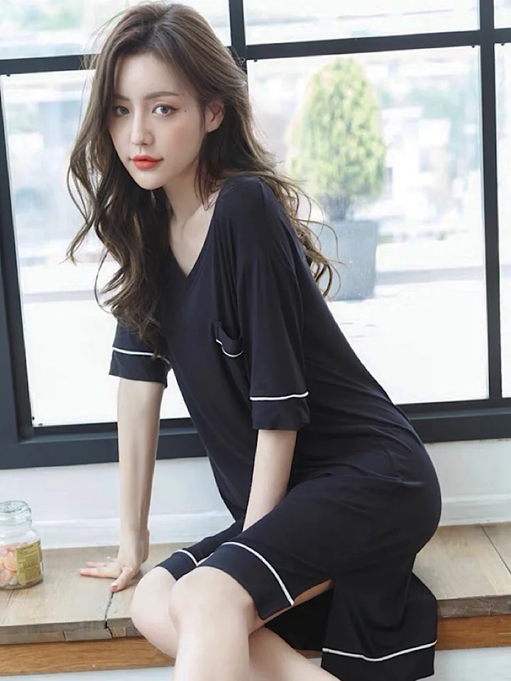 夏用パジャマ【綿モダール・胸パッド付き・ショートスリーブ・大きいサイズ】