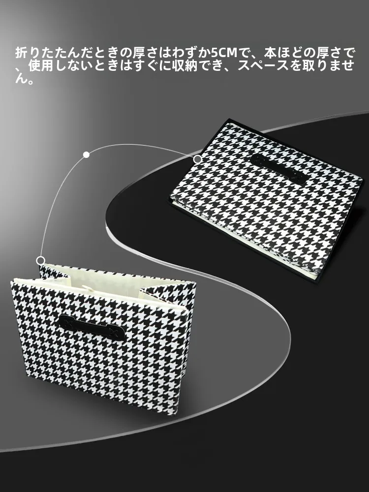 車用折りたたみ収納ボックス千鳥格子：車内整理に最適な多機能収納の実用性