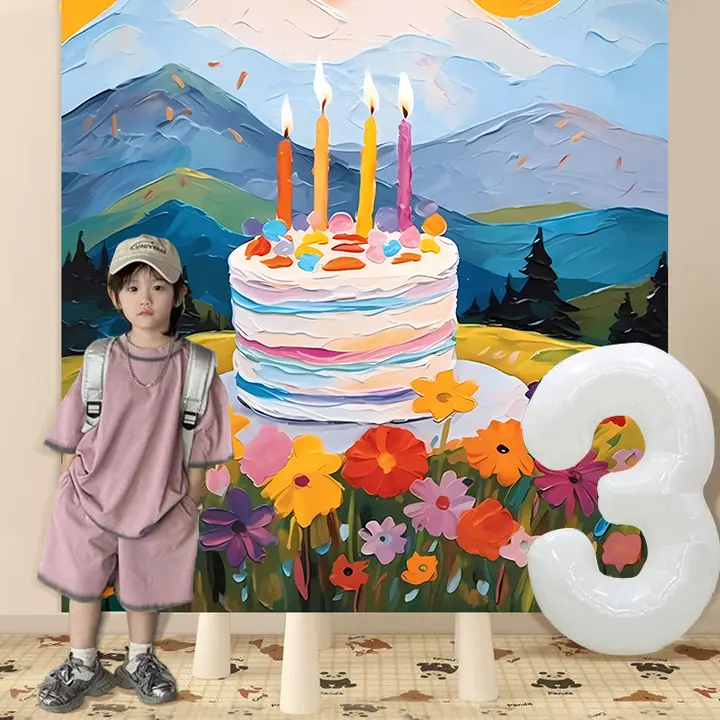誕生日飾り用品【子供用・バルーン・ケーキ背景】