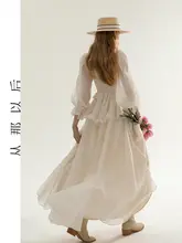 エレガントな長袖フレンチスタイルロングドレス【ホワイト・秋冬用・伴娘に最適】