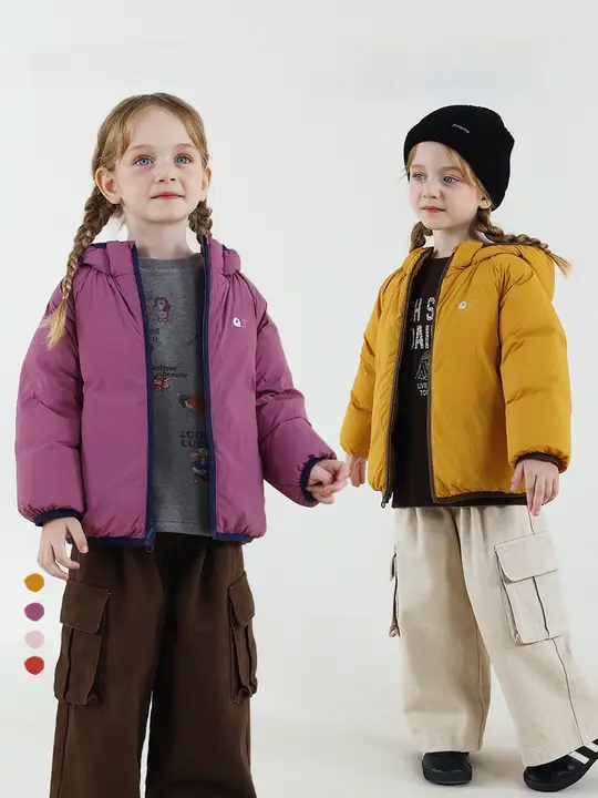 リバーシブルダウンジャケット【子供用・フード付き・冬季アウトドア】